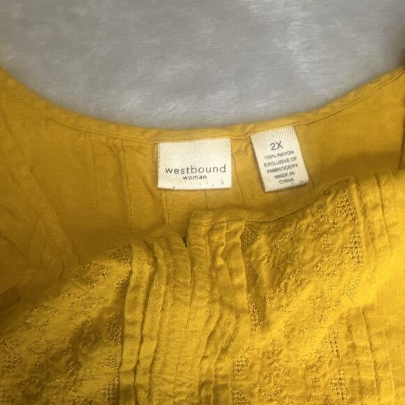 Westbound Woman Blouse Shirt Women's 2X Tiered Mustard Yellow 3/4 Sleeve Flowy - Picture 5 of 11